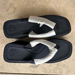 Michael Kors Wedge Glitter Black Flip Flops
